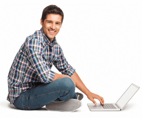 Make knowledge worker sitting with laptop